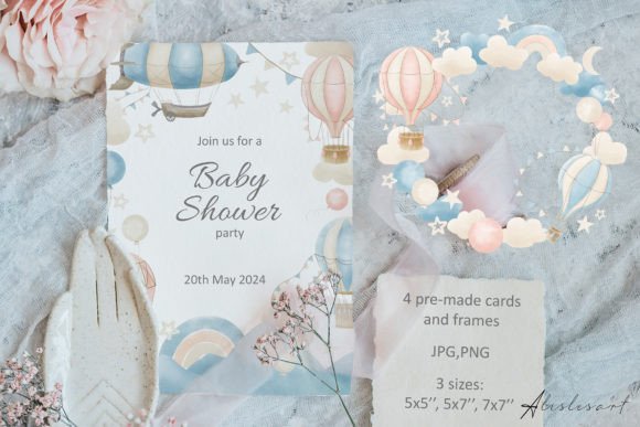 Baby Shower Watercolor Invitations Set: A Fresh Illustration Bundle for Modern Branding