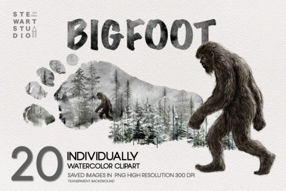 Bigfoot Watercolor Clipart: Illustrations for Branding