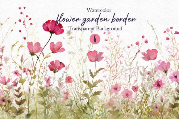 Elegant Watercolor Wild Flower Garden Border Png for Local Brand Illustrations