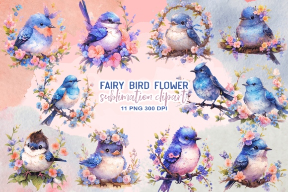Fairy Bird Flower Watercolor Clipart: Freebies for Local Brand Design