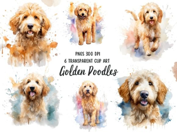 Golden Doodles Watercolor Clipart Set Illustrations