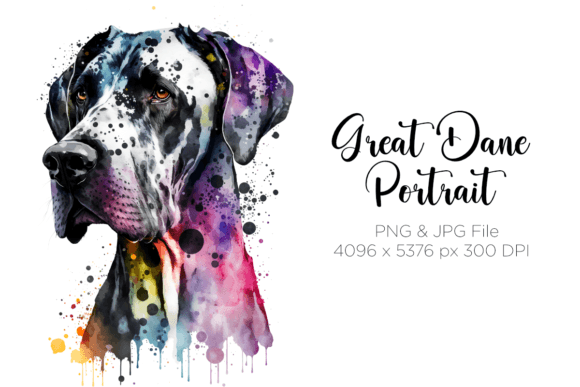 Great Dane Watercolor Dog Portrait Illustrations