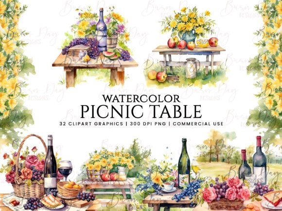 h1Watercolor Picnic Table Clipart Bundle: A Fresh Illustration Set for Lifestyle Branding/h1