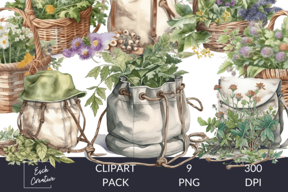 Herbalist Bags Baskets Watercolor Art Review