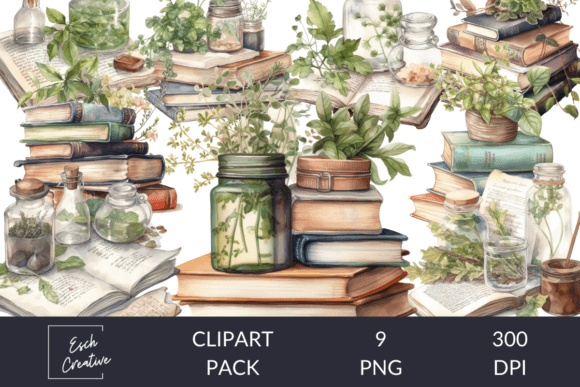 Herbalist Books Notes Watercolor Illustrations for Editorial