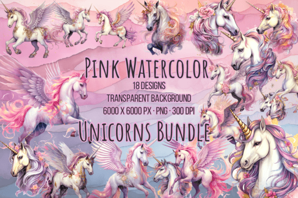 Pink Watercolor Unicorn Illustrations for Modern Design Projects