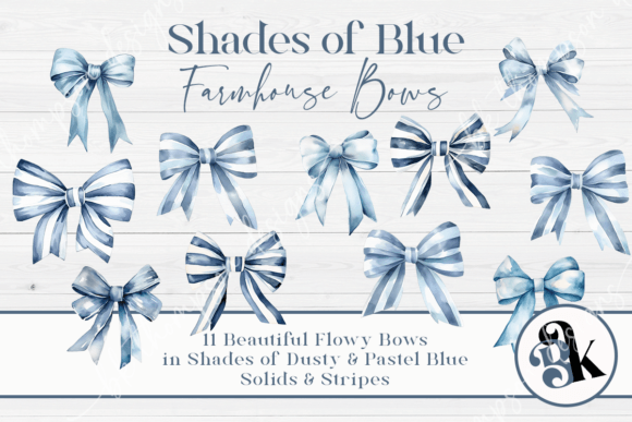 Shades of Blue Watercolor Ribbon Bows Illustrations