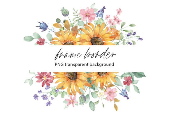 Sunflower Border, Watercolor Flowers PNG Review