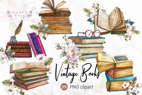 Vintage Floral Books Watercolor Clipart Review
