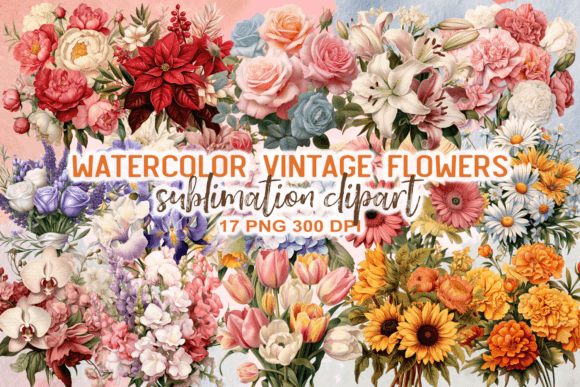 Vintage Flowers Watercolor Clipart: A Freebie for Timeless Branding