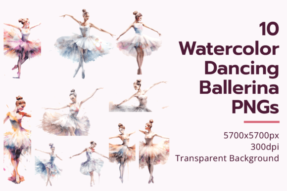 Watercolor Ballerina Dancing Transparent Illustrations for Crafters