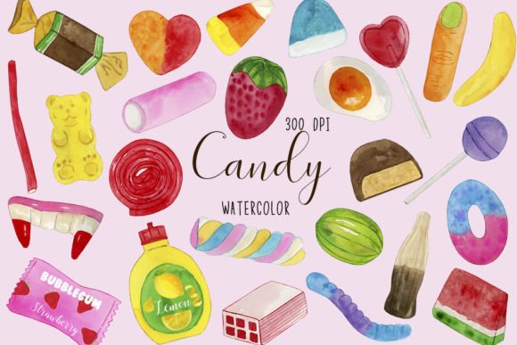 Watercolor Candy Clipart, Sweets: Illustrations for Branding
