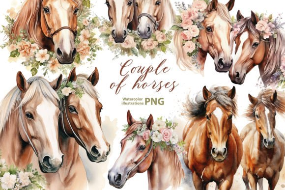 Watercolor Couple of Horses Illustrations for Branding and Creative Projects