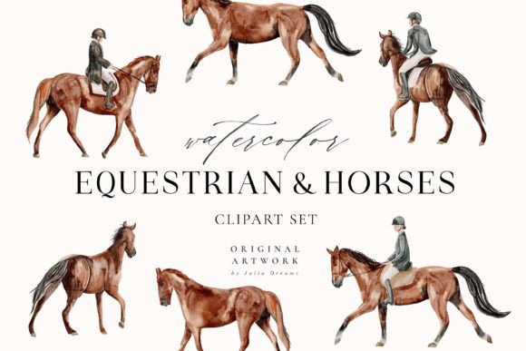 Watercolor Equestrian Horses Illustrations for Crafters