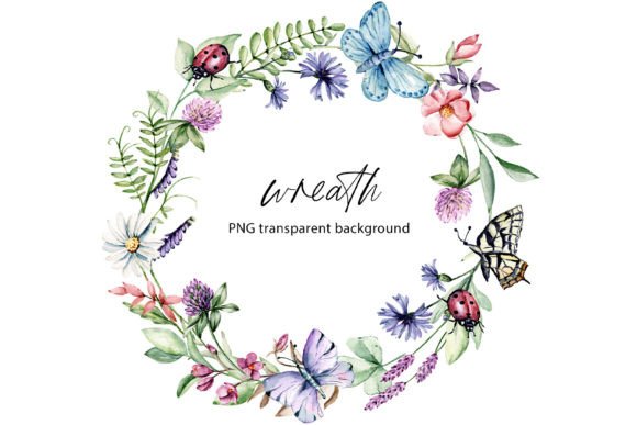 Watercolor Flower Wreath Frame, Png.