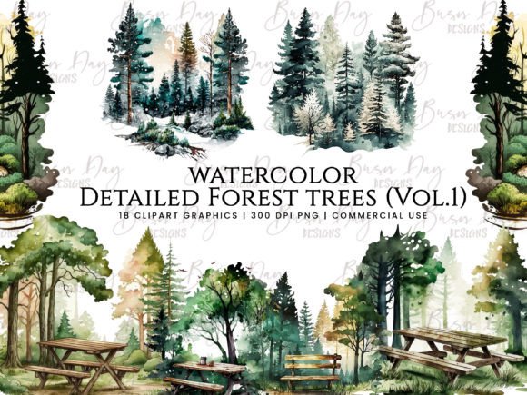 Watercolor Forest Trees Clipart Vol 1 Review for Real Embroidery Use