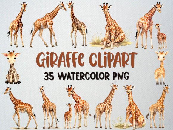 Watercolor Giraffe Clipart, 35 PNG: A Fresh Illustration Bundle for Lifestyle and Branding Projects