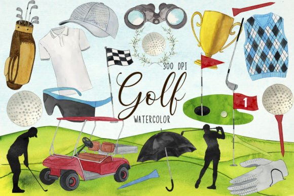 Watercolor Golf Clipart: Sports Illustrations for Blogs