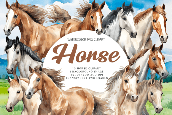 Watercolor Horse Clip Art PNG File