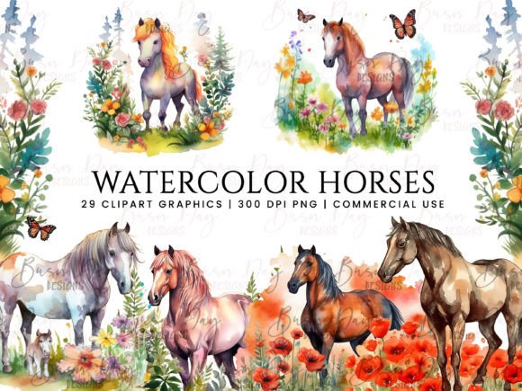 Watercolor Horse Clipart Bundle Design: Illustrations for Branding