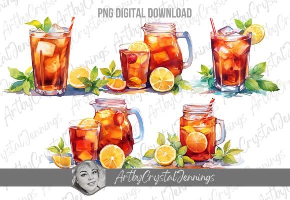 Watercolor Iced Tea with Lemon Drink Illustrations for Blog & Editorial Design