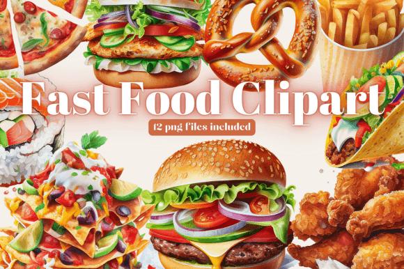 Watercolor Junk Food Clipart: Illustrations for Branding