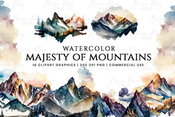 Watercolor Majesty of Mountains Clipart