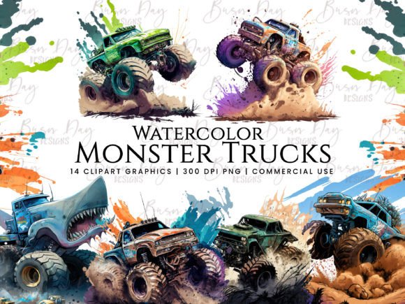 Watercolor Monster Truck Clipart Bundle: Illustrations Review