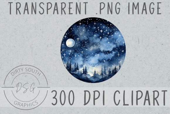 Watercolor Night Forest Circle Round: A Dreamy Illustration for Local Branding and Packaging
