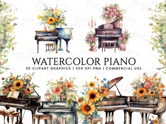 Watercolor Piano Clipart Bundle Design: Illustrations That Elevate Brand Storytelling