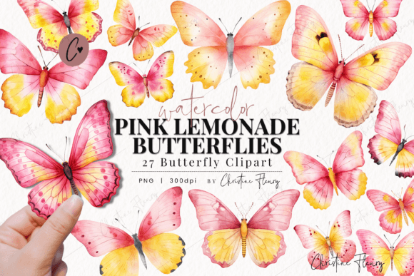 Watercolor Pink Butterflies Clipart for Creative Sellers and Illustrations