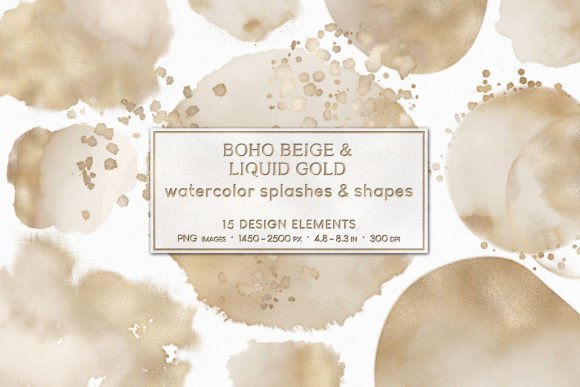 Watercolor Splashes Boho Beige Gold Illustrations Review