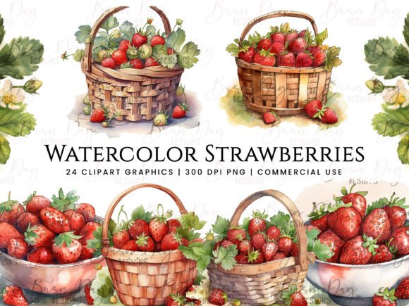 Watercolor Strawberries Illustrations for Blog & Editorial Design